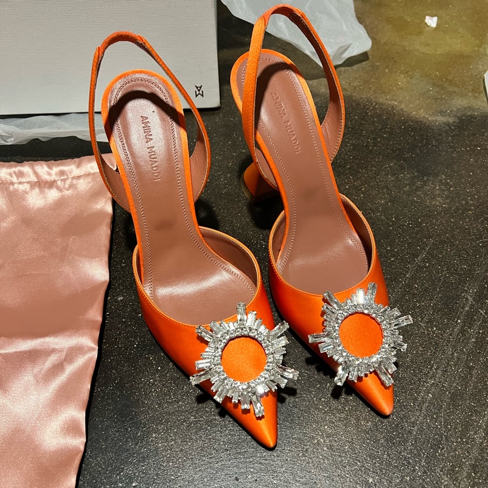Amina Muaddi begum heels worn once almost new orange size 38
